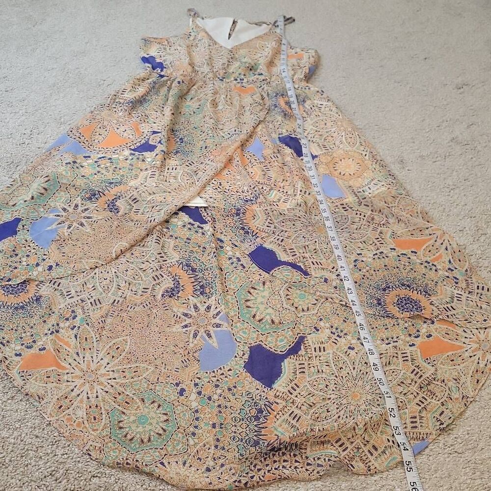Miss Me Beige Lace Midi Dress with Blue and Orange Accents - Picture 6 of 8